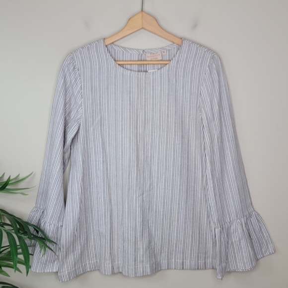 NWT Rungolee | Brown Cream Stripe Bell Sleeve Top - Picture 1 of 7